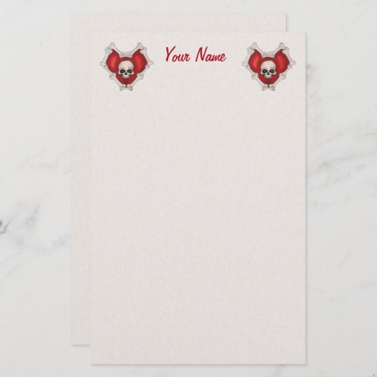Zwei rote, gotische Knochen mit weißen Schädeln Briefpapier (Vorne/Hinten)