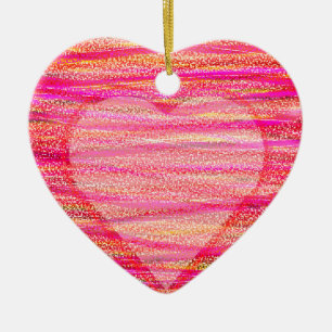 Zwei rote Herzen an einem Valentinstag-Baum  Keramik Ornament