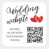 Zwei rote Herzen Hochzeits-Website QR-Code Quadratischer Aufkleber (Vorderseite)