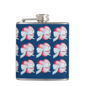 zwei rote Herzen mit weißem Bandbogen Flachmann (Vorderseite)