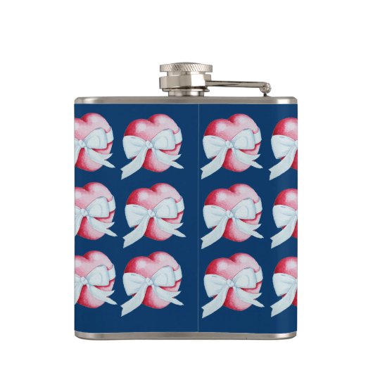 zwei rote Herzen mit weißem Bandbogen Flachmann (Rückseite)