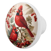 Zwei Rote Kardinal - Vögel und Beeren Keramikknauf (Rechts)