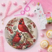 Zwei Rote Kardinal - Vögel und Beeren Pappteller (Party)
