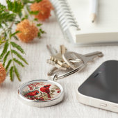 Zwei Rote Kardinal - Vögel und Beeren Schlüsselanhänger (Seite)