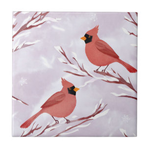 Zwei rote Kardinäle Aquarellmalerei Fliese