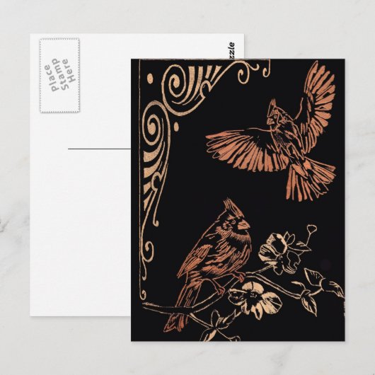 Zwei rote Kardinäle Postkarte (Vorne/Hinten)