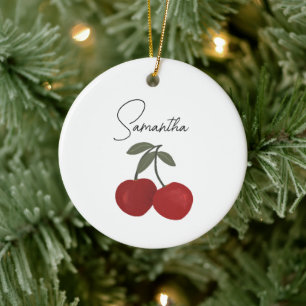 Zwei rote Kirschen Illustration Süße Früchte-Kun Keramik Ornament