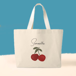 Zwei rote Kirschen Illustration Süße Obstkunst Jumbo Stoffbeutel