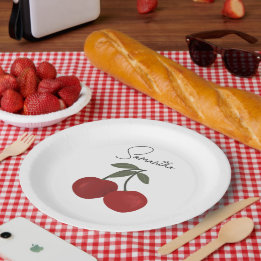 Zwei rote Kirschen Illustration | Süße Obstkunst Pappteller