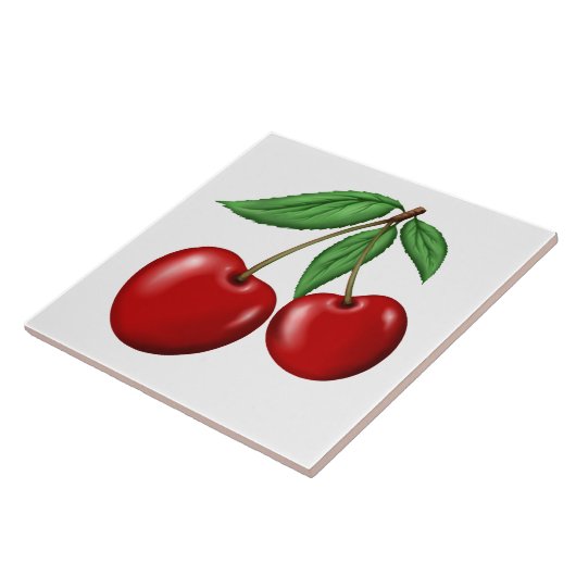 Zwei rote Kirschen Obst Fliese (Seite)