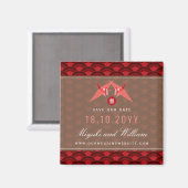 Zwei rote Krane mit Skalopmuster Save the Date Magnet (Vorderseite/Rückseite)