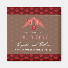 Zwei rote Krane mit Skalopmuster Save the Date Magnet