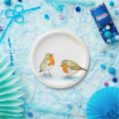Zwei rote Robins im Winter Pappteller (Party)