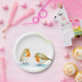 Zwei rote Robins im Winter Pappteller (Party)