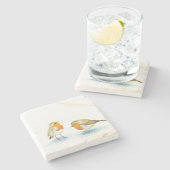 Zwei rote Robins im Winter Steinuntersetzer (Seitenansicht)