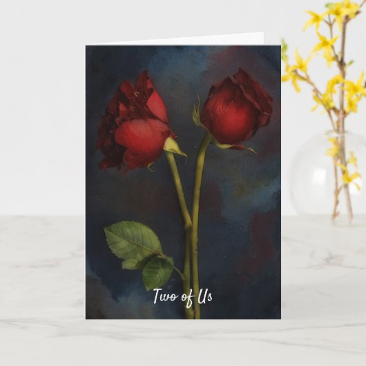 Zwei Rote Rosen Liebe Karte (Gelbe Blume)