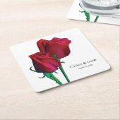 Zwei Rote Rosen mit Text Rechteckiger Pappuntersetzer (angewinkelt)