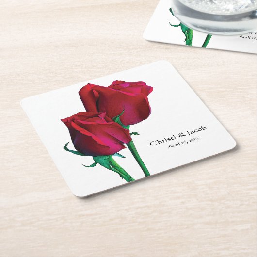 Zwei Rote Rosen mit Text Rechteckiger Pappuntersetzer (angewinkelt)