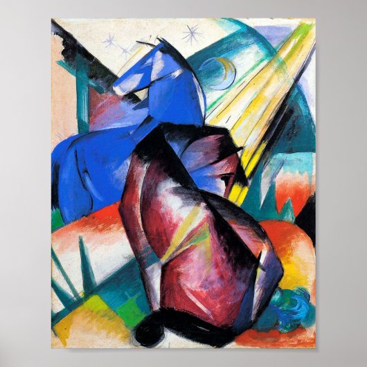 Zwei rote und blaue Pferde von Franz Marc Poster (Vorne)