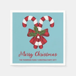 Zwei rote und weiße Candy Canes auf Blau mit Text Serviette