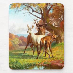 Zwei rote und weiße Hirsche im Wald Mousepad