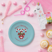 Zwei rote und weiße Süßigkeiten auf blau mit Text Pappteller (Party)