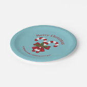 Zwei rote und weiße Süßigkeiten auf blau mit Text Pappteller (Schrägansicht)