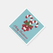 Zwei rote und weiße Süßigkeiten auf blau mit Text Serviette (Ecke)