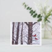 zwei rote Vögel im Winter, Copyright 2005 Postkarte (Stehend Vorderseite)