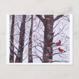 zwei rote Vögel im Winter, Copyright 2005 Postkarte