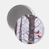 Zwei rote Vögel im Winter Magnet (Vorderseite/Rückseite)
