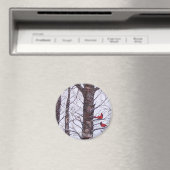 Zwei rote Vögel im Winter Magnet (In Situ (Geschirrspüler))