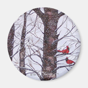 Zwei rote Vögel im Winter Magnet