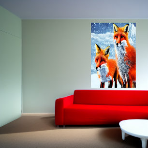 Zwei roter Fuchs im Schnee AI Art Poster
