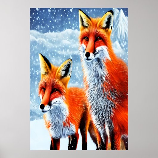 Zwei roter Fuchs im Schnee | AI Art Poster (Vorne)