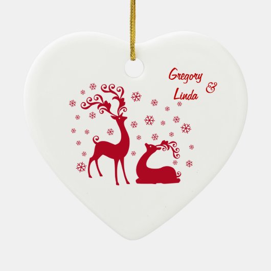Zwei Rotwild in der Liebe-Herz-Verlobung Keramikornament (Hinten)