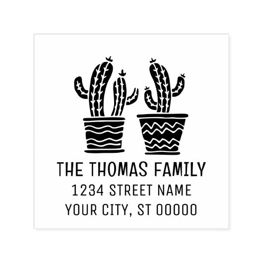 Zwei rustikale Kaktus-Pflanze in Pots-Namensadress Permastempel (Design)