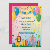 Zwei Safari-Tiere zum Geburtstag Einladung (Vorne/Hinten)