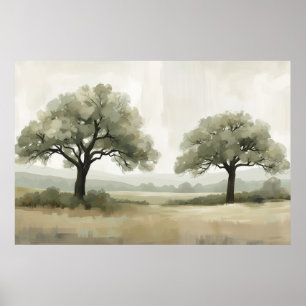 Zwei Salbeibäume Neutrale Aquarell-Landschaft Poster