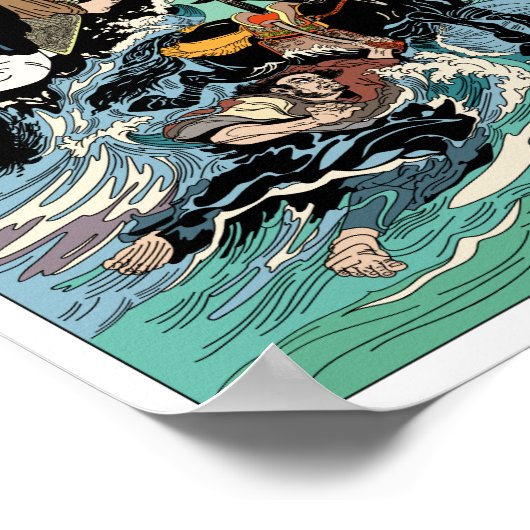 Zwei Samurai-Pferde überqueren ein stürmisches Mee Poster (Ecke)