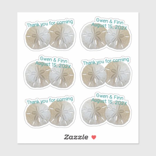 Zwei Sand Dollars Hochzeit danke dir geformt Aufkleber (Blatt)