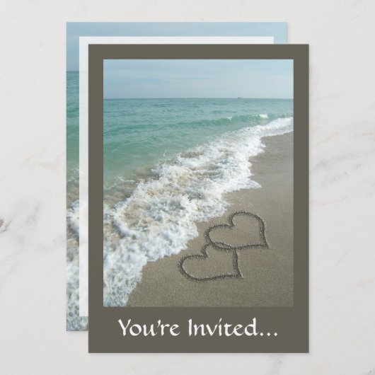 Zwei Sandhörer am Strand, romantischer Ozean Einladung (Vorne/Hinten)