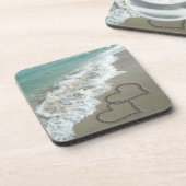 Zwei Sandhörer am Strand, romantischer Ozean Getränkeuntersetzer (Linke Seite)