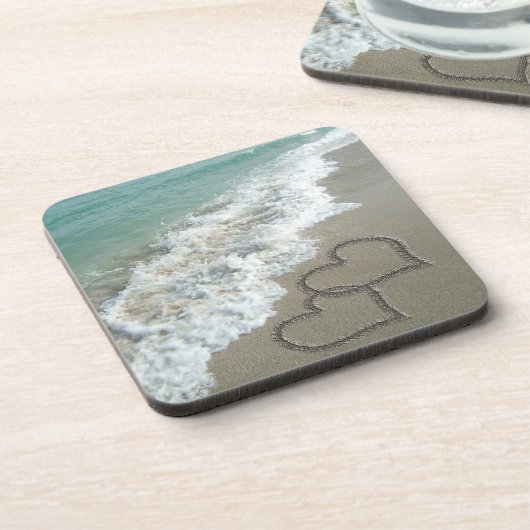 Zwei Sandhörer am Strand, romantischer Ozean Getränkeuntersetzer (Linke Seite)