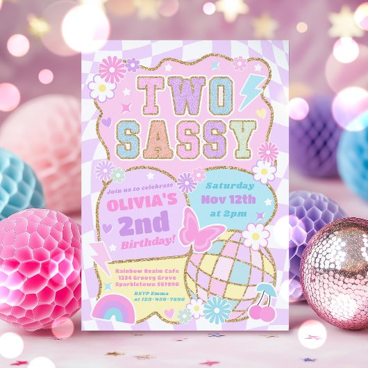 Zwei Sassy Groovy 2. Preppy Varsity Geburtstag Einladung