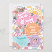 Zwei Sassy Groovy Retro Preppy Varsity Birthday Einladung (Vorderseite)