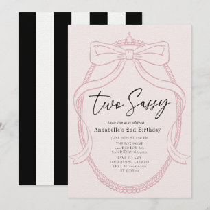 Zwei Sassy Pink Tiara & Bow Girl 2. Geburtstag Einladung