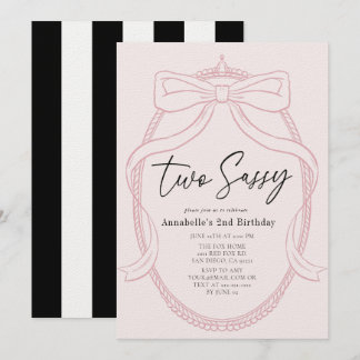 Zwei Sassy Pink Tiara & Bow Girl 2. Geburtstag Einladung