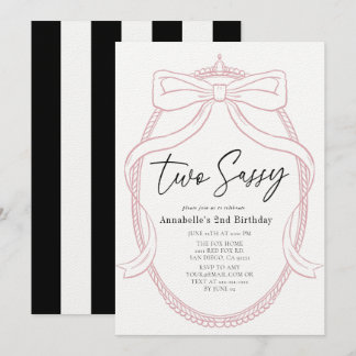 Zwei Sassy Pink Tiara & Bow Girl 2. Geburtstag Einladung