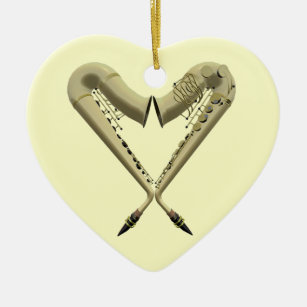 Zwei Saxophon-Herz-Form auf Herz-Verzierung Keramik Ornament